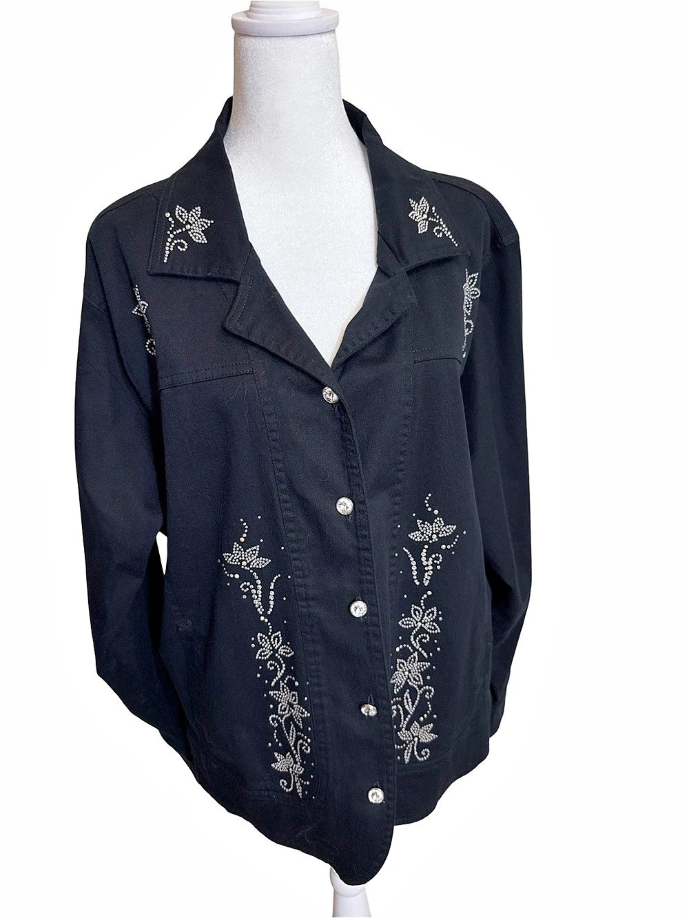 Black Crystal AB Embellished Jacket w/Crystal Buttons - 1X - Like New - Y2K